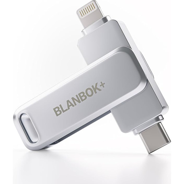 BLANBOK+ MFi sertificēta USB zibatmiņas karte 128 GB, USB C zibatmiņas karte iPhone 15, USB C zibatmiņas ārējā atmiņa, 3 in 1 atmiņas karte, USB C zibatmiņas karte zibatmiņām/iPhone/iPad/Android mobilajiem tālruņiem/Laptop/PC