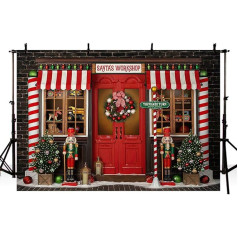 MEHOFOND 7x5ft Christmas Photography Backdrop Winter Santa Studio Wreath Display Window Backdrop Kids Portrait Family Party Decoration Photo Booth Studio Props Accessories