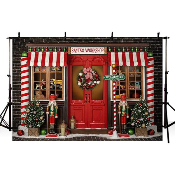 MEHOFOND 7x5ft Christmas Photography Backdrop Winter Santa Studio Wreath Display Window Backdrop Kids Portrait Family Party Decoration Photo Booth Studio Props Accessories