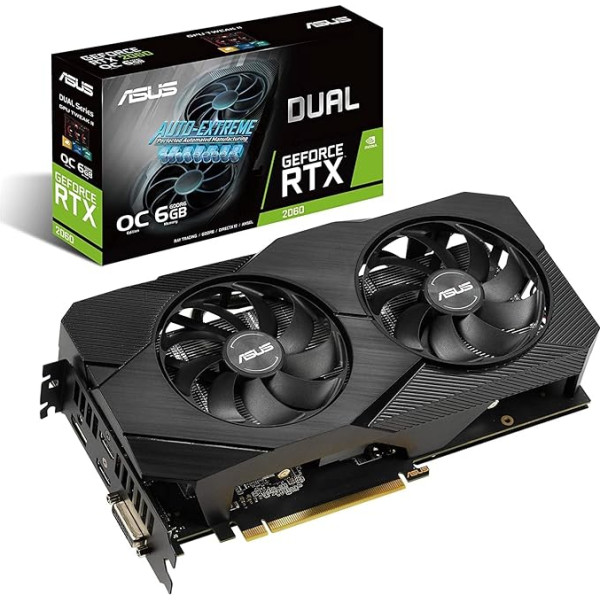 ASUS GeForce RTX 2060 Overclocked 6G GDDR6 Dual-Fan EVO Edition VR Ready HDMI DisplayPort DVI Graphics Card (DUAL-RTX2060-O6G-EVO)