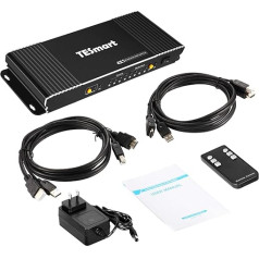 TESmart HDMI KVM slēdzis 4K 30Hz KVM slēdzis 4 in 1 Out Audio Seemless KVM slēdzis, Picture in Picture režīms, USB 2.0, IR tālvadības pults | Hotkey | Automātiska pārslēgšanās ar 2 x 1,5 m KVM kabeli