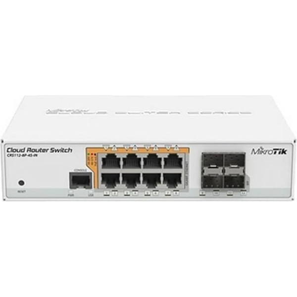 Mikrotik CRS112-8P-4S-IN Netzwerk-Schalter, Gigabit Ethernet (10/100/1000), weißer Ethernet-Anschluss unterstützt die Stromversorgung über diesen Port (PoE)