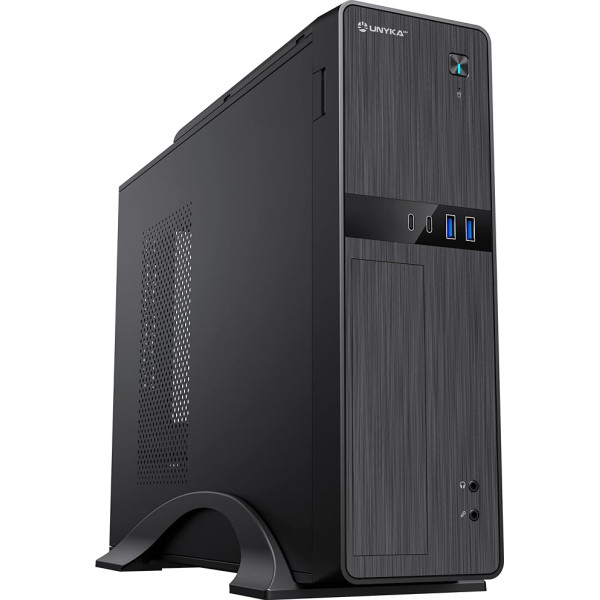 UNYKAck UK2011 Micro ATX PC korpuss melns ar 450 W barošanas bloku, diviem USB 3.0 savienotājiem un diviem C tipa portiem (USB 2.0)