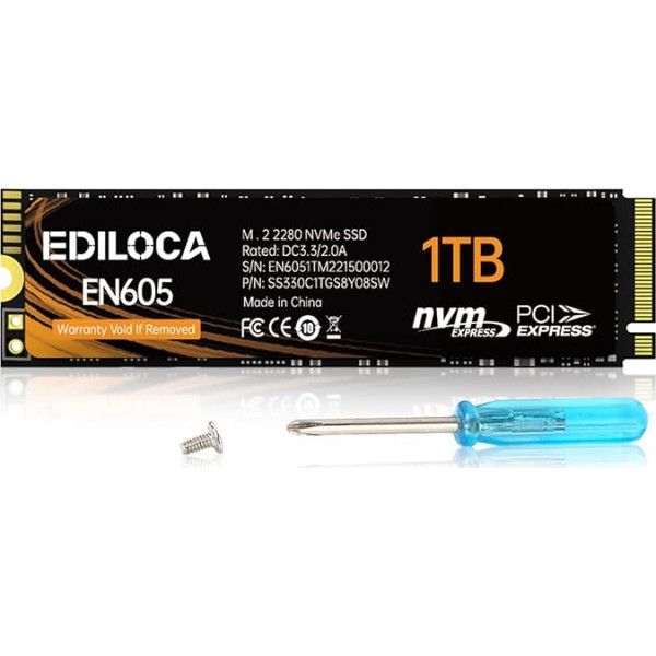 Ediloca EN605 1TB M.2 SSD, NVMe1.3 PCIe Gen3.0x4 SSD 3D NAND TLC iekšējais cietais disks, M.2 2280 - lasīšanas/rakstīšanas ātrums līdz 2150/1850 MB/s - iekšējais SSD, saderīgs ar klēpjdatoriem un galddatoriem