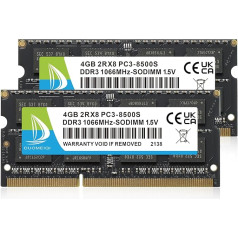 8GB (2x4GB) DDR3 RAM 1066MHz PC3-8500S SODIMM DDR3 Non-ECC 204 pin atmiņas moduļa jaunināšanas komplekts portatīvo datoru atmiņas komplekts melns