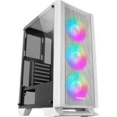 Mars Gaming MC-C ATX PC korpuss, balts, metāla sieta priekšējais panelis, rūdīts stikls, 3 FRGB 120 mm priekšējie ventilatori