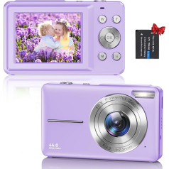 Digitālā kamera Fotokamera Kompaktkamera, 44MP 1080P HD Fotoaparāts 2,4 '' LCD 16X Digital Zoom Wiederaufladbare Digital Kamera für Kinder, Teenager, Anfänger, Jungen, Mädchen(Lila)