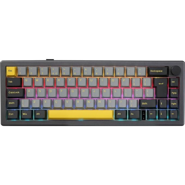 EPOMAKER EK68 65% ISO(UK) izkārtojums RGB mehāniskā tastatūra ar rotējošo regulatoru, karsti maināma trīs režīmu NKRO Gasket Bluetooth spēļu tastatūra ar 3000 mAh akumulatoru Win/Mac (Budgerigar Switch)