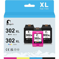 Penguin Remanufactured Ink Cartridge Replacement for HP 302xl 302 XL (2 Black, 1 Colour) for use with Deskjet 1110 2130 Envy 4510 4520 4516 Officejet 3830 4650 5252 Printers