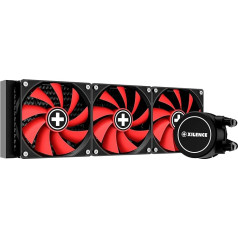 Xilence LQ360 AMD un Intel AiO 360 mm ūdens dzesēšana, 3 x 120 mm PWM ventilatori, 400 W TDP, sarkanā/melnā krāsā