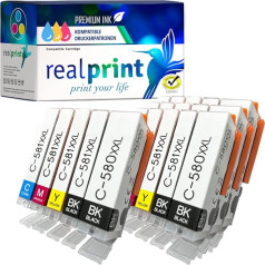 realprint 20 XXL spausdintuvų kasetės su lustu, atitinkančios Canon PGI-580 CLI-581, tinkančios Canon Pixma TS705 (a) TS6350 (a) TS9550 spausdintuvams