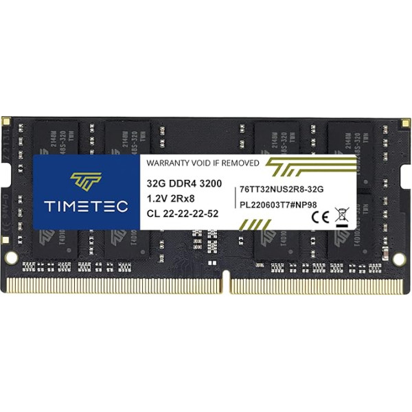 Timetec 32GB DDR4 3200MHz PC4-25600 Non-ECC Unbuffered 1.2V CL22 2Rx8 Dual Rank 260-Pin SODIMM saderīgs ar AMD un Intel spēļu portatīvajiem datoriem, spēļu datoriem, piezīmjdatoriem, datoriem, operatīvās atmiņas moduļa atjaunināšana (32GB)