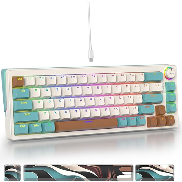 SOLIDEE 65% mehāniskā spēļu tastatūra, karsti nomaināma tastatūra ar rozā slēdzi, RGB fona apgaismojums, 68 taustiņi, PBT kompakta NKRO tastatūra ar skaļuma regulēšanas funkciju (68 Brown)