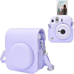 MUZIRI KINOKOO Camera Case Bag for Fuji/Polaroid Instax Mini 12 Instant Camera - PU Leather Protective Case with Adjustable Shoulder Strap, purple, camera bag