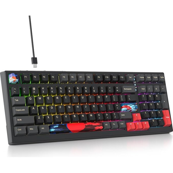 SOLIDEE 95% mehāniskā spēļu tastatūra, karsti nomaināma tastatūra ar baltu slēdzi, blīvējuma RGB fona apgaismojums, 98 taustiņi, PBT NKRO tastatūra Windows, klēpjdatoriem, datorspēlētājiem (98 sarkana)