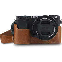 MegaGear MG1642 EVER READY BROWN GENUINE LEATHER CAMERA CASE COVER FOR SONY ALPHA A6100 A6400