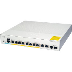 Cisco Catalyst 1000-8P-E-2G-L tīkla komutators, 8 GbE PoE+ porti, 670 W PoE budžets, 2 1G SFP/RJ-45 kombinētie porti, darbojas bez ventilatora, pagarināta mūža garantija (C1000-8P-E-2G-L)