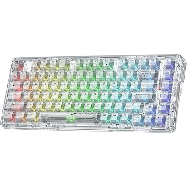 Redragon K649 PRO spēļu tastatūra ar blīvi, 3 režīmi, 82 taustiņi, pilnībā caurspīdīga, karsti maināma mehāniskā tastatūra ar uzlabotu pamatni, skaņu absorbējošas putas, caurspīdīgs slēdzis