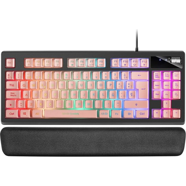 Mars Gaming MKAXPES Compact Keyboard TKL H-Mech RGB apgaismojums 9 efekti Gēla plaukstu balsts rozā Spāņu valoda