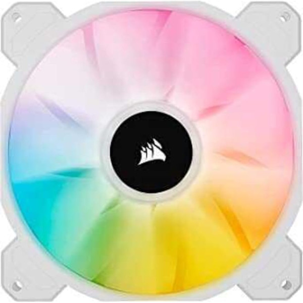 Corsair iCUE SP140 RGB ELITE Performance 140 mm PWM ventilators (CORSAIR AirGuide tehnoloģija, astoņas regulējamas RGB gaismas diodes, klusums 18dBA, PWM vadība, līdz 1200 apgr./min ar 115,7 m³/h), balts