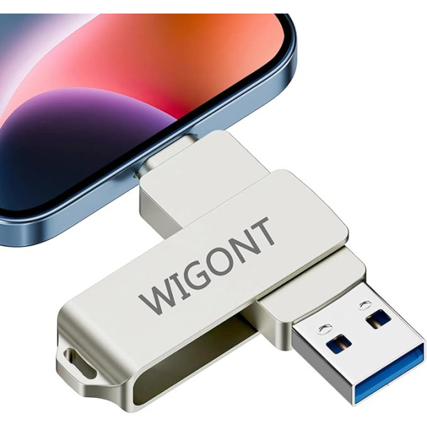 WIGONT 32 GB USB zibatmiņas karte iPhone atmiņas kartei, ārējā atmiņa, lai saglabātu vairāk fotoattēlu un video, 360° rotējoša iPhone USB zibatmiņa, izgatavota no metāla, saderīga ar iOS, C tipa, USB ports