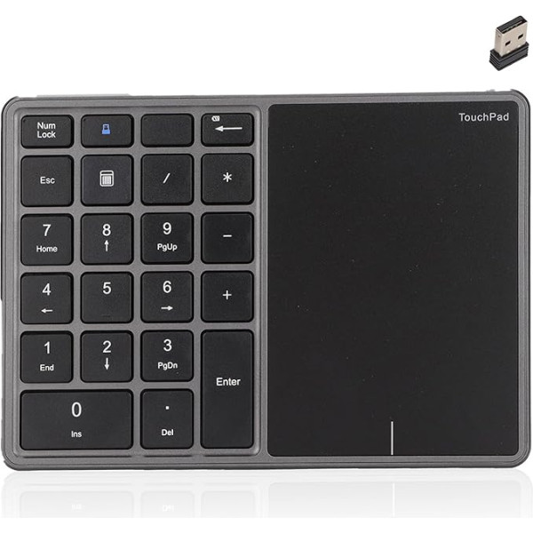 Bezvadu ciparu tastatūra ar skārienpaliktni, Bluetooth ciparu tastatūra klēpjdatoram, 22 taustiņu bezvadu BT divrežīmu ciparu tastatūra, 2.4G 2 in 1 pārnēsājamā finanšu grāmatvedības ciparu tastatūra (pelēka)