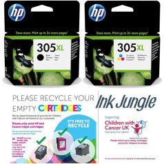 Ink Jungle HP 305XL tintes kasetne HP ENVY 6010 6010e 6020 6020e 6022 6022e 6030 6030e 6032 6032e 6420e 6430e 6432e un labdarības pārstrādes maisiņš 3YM melns un krāsains un krāsains