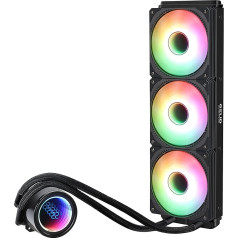 Gelid Solutions Liquid 360 All-in-One CPU AIO ūdens dzesētājs ar 3 x 120 mm RGB ventilatoriem, 750-1800 apgr./min, saderīgs ar AM5 un LGA 1700, iekļauts ar GC4 termālo pastu.