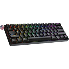 Ranked N60 Nova mehāniskā 60 procentu tastatūra, Hotswap spēļu tastatūra, 61 programmējams taustiņš ar RGB apgaismojumu, PC/Mac Gamer, ASV amerikāņu izkārtojums (melna, Gateron Brown)