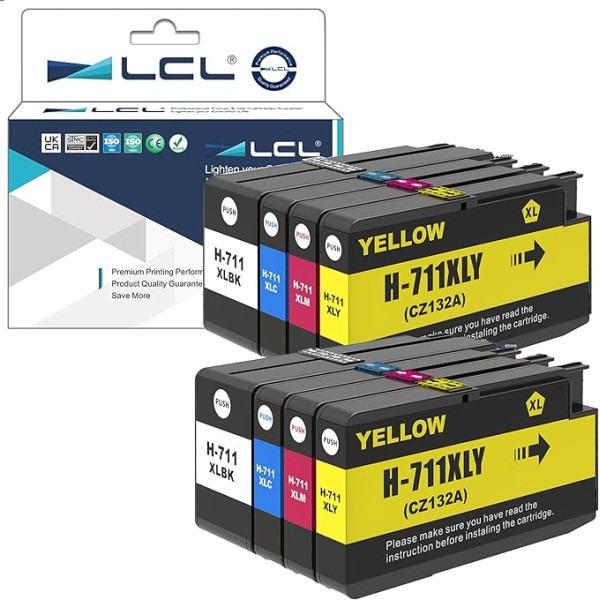 LCL 711XL 711 XL Pigmenta tintes kasetne (2 melni 2Cyan 2Magenta 2Yellow), kas ir saderīga ar HP Designjet T530 T130 T525 T120 24 T120 610 T520 24 T520 36 T520 610 T125 24