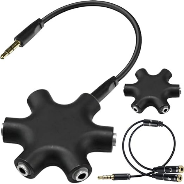 Xiatiaosann Audio Jack Splitter austiņas 3,5 mm Female Splitter Aux Adapter 2 gabali 6 porti ar 1 Male to Female Splitter kabelis MP3 atskaņotājs Mobilais telefons Laptop skaļrunis