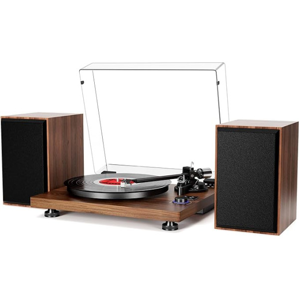 HiFi Vinilplašu atskaņotājs ar Bluetooth USB, atskaņotājs ar skaļruni, Dual Compact System Stereo sistēma, regulējams pretsvars, magnētiskā kasetne, RCA izeja