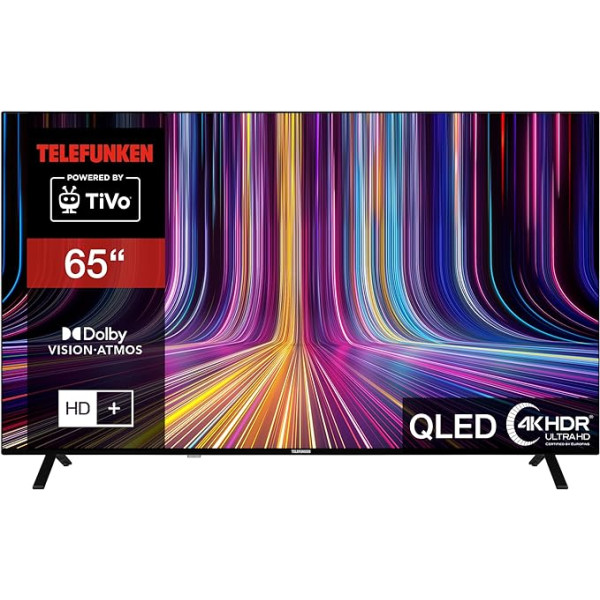 Telefunken 65 collu QLED TV/TiVo Smart TV (4K UHD, HDR Dolby Vision, Dolby Atmos, HD+, 6 mēneši komplektā, trīskāršs uztvērējs) QU65TO750S