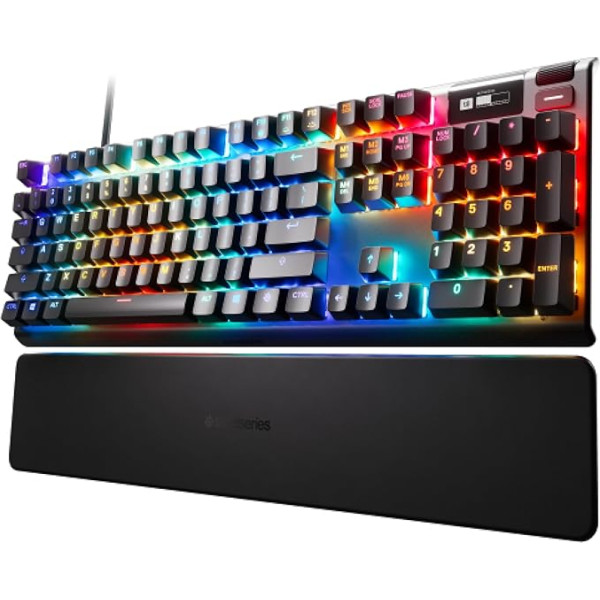 SteelSeries Apex Pro mehāniskā spēļu tastatūra, mehāniskie taustiņi ar regulējamu aktivizāciju, OLED viedo displeju, amerikāņu tastatūra (QWERTY), standarta izkārtojums