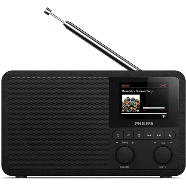 Philips Audio DAB+ PR802/12 Interneta radio modinātājs DAB+ (Bluetooth, DAB+, miega taimeris, dubultais modinātājs, Spotify Connect), melns