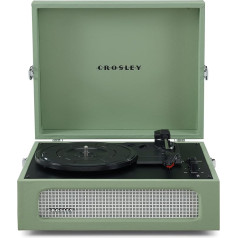 Crosley Voyager Vinilplašu atskaņotājs ar 2 skaļruņiem, Bluetooth ieeju un izeju un AUX - 3 ātrumu retro atskaņotājs - 7 collu, 10 collu un 12 collu vinilam - pārnēsājams ar iebūvētu korpusu - salvija zaļš