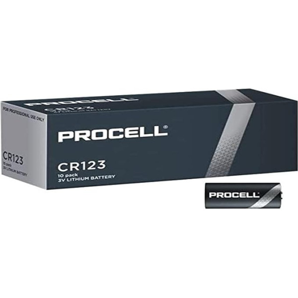 Duracell Procell CR123 3V litija baterijas, 10 gab., pelēkas krāsas