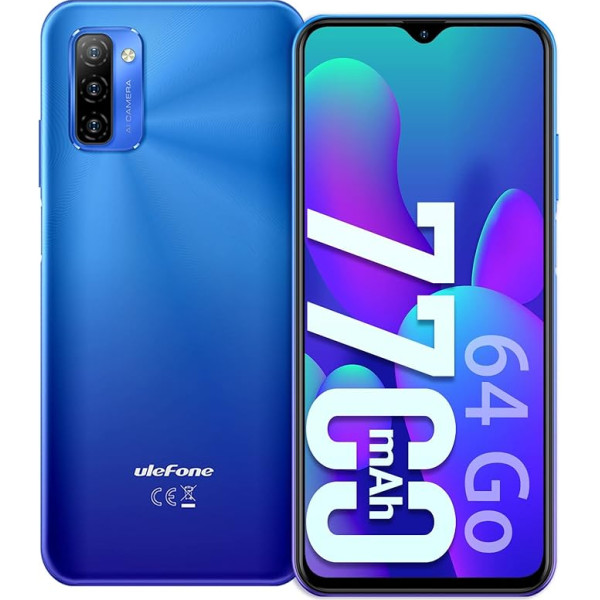 Ulefone Note 12P (2022) 6,8 collu HD+ [7700 mAh 19 dienu gaidīšanas režīmā] 8 kodolu ar kameru 13MP, OTG Type-C, 3 slotu viedtālrunis Mobilais telefons 64 + 4GB Android 11-Ver. FR Zils