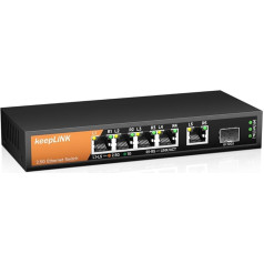 keepLiNK 5 pieslēgvietu 2.5G nepārvaldāms tīkla komutators ar 1 x 10G SFP ligzdu, Ethernet komutācijas jauda 45 Gbps, Plug and Play, uzstādāms uz galda/uz sienas, metāla korpuss