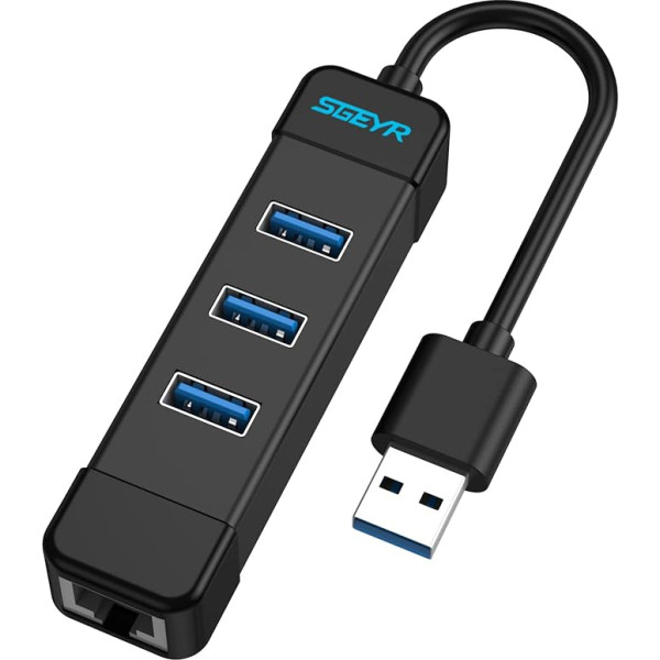 SGEYR USB centrmezgls, USB uz LAN RJ45 adapteris, USB uz Gigabit Ethernet adapteris ar 3 x USB 3.0 centrmezglu, USB tīkla adapteris Windows 10, 8.1, 8, 7, Vista, XP, Linux, Mac OS X