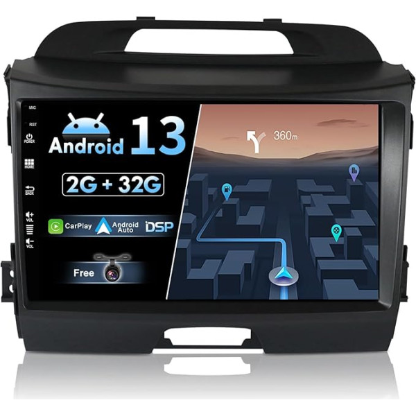 JOYX Android 13 IPS Doppel Din Autoradio Passt für Kia Sportage (2010-2015) - Iebūvēts CarPlay + Android Auto - Bruckfahrkamera KOSTENLOS - 9 Zoll 2G+32G - Lenkradsteuerung 4G WiFi DAB+ BT Mirrorlink