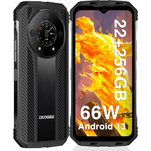 DOOGEE S110 izturīgs viedtālrunis, 22GB RAM+256GB ROM, 10800mAh, 66W, ātrā uzlāde, Android 13 nesalaužams tālrunis, 6,6 collu FHD+ 120Hz 50MP, izturīga kamera OTG/GPS/NFC/IP68/IP69K