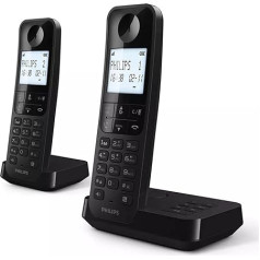 Philips bezvadu tālrunis D2752B/12 - DECT - 2 klausules - Mājas telefons - fiksētā līnija - numuru atpazīšana - melns