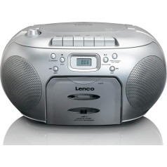 Портативный FM-радиоприемник Lenco SCD-42 с CD-плеером и кассетной декой, ЖК-дисплеем, функцией повтора, автостопом, разъемом для наушников, серебр