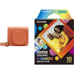 instax Square SQ 1 fotoaparāta futrālis terakotas oranžā krāsā un kvadrātveida filmas varavīksne 10 kadriem