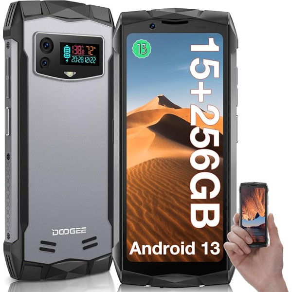 DOOGEE Smini izturīgs viedtālrunis ar Android 13, 15GB + 256GB TF 2TB, neiznīcināms tālrunis, 4,5 collu QHD+, inovatīvs displejs, 50 MP galvenā kamera, NFC, IP68, IP69K, GPS/Face ID