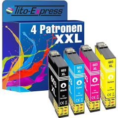 Tito-Express Platinum sērijas 4 kasetnes, kas aizstāj Epson 603XL 603 XL | Saderīgas ar Workforce WF-2810 DWF WF-2830 DWF WF-2835 DWF WF-2850 DWF | Melnā 17 ml, krāsainās 15 ml XXL saturs