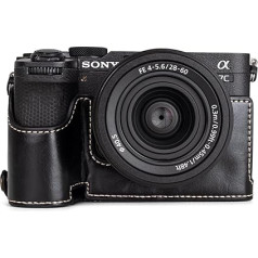 MUZIRI KINOKOO Sony A7C II futrālis - augstākās kvalitātes PU ādas pusfokuss ar rokturi un apakšējo atveri - perfekti saderīgs ar Sony Alpha 7C II/A7C II/A7C II/A7C II/A7C Mark II kamerām, melns, stilīgs retro stils