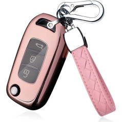 HIBEYO Flip Key Automašīnas atslēgu futrālis piemērots Renault Silikona atslēgu futrālis Renault Sandero Stepway Logan Clio Arkana Captur Kadjar aizsargvāciņš Aizsargvāciņš Aizsargapvalks Tālvadības pults 3 pogas Rozā krāsā