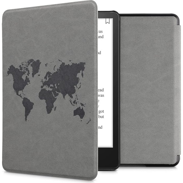 kwmobile Korpuss saderīgs ar Amazon Kindle Paperwhite (11th Gen - 2021) - mākslīgās ādas aizsargvāciņš e-grāmatu lasītājiem - Travel Outline Grey